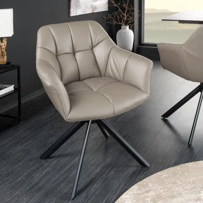 Produktbild von riess-ambiente Esszimmerstuhl PAPILLON taupe schwarz Echtleder Metallgestell drehbar mit Armlehne