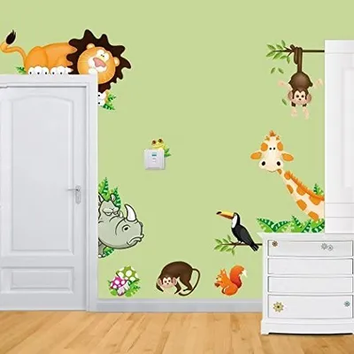 Produktbild von Wandtattoo Kinderzimmer Wandsticker Süße Tiere Giraffe Affe Löwe Zoo 30 x 90 cm
