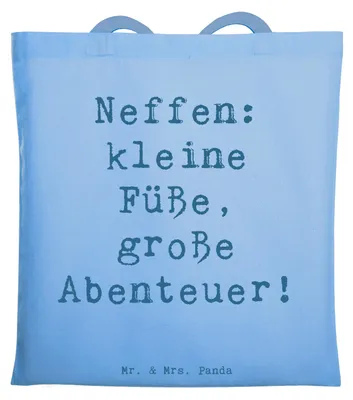 Produktbild von Mr. & Mrs. Panda Tote Bag Spruch Neffe Abenteuer - Sky Blue - Geschenk, Tasche, Dankeschön, Shopping, Kinder, Bindung, Liebe, Beutel, Weihnachten, Laptoptasche, Familie