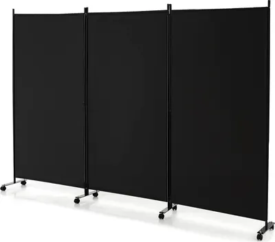 Produktbild von 262x180 cm Raumteiler Trennwand Paravent mit Rollen 3 Teilig Freistehend Klappbar Spanische Wand Sichtschutz Stellwand aus Stoff Eisen Wandteiler Privatschutz für Schlafzimmer Büro (Schwarz)