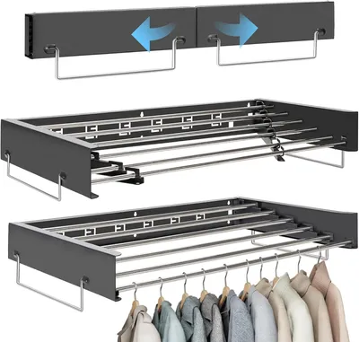 Productafbeelding van Wanddroogrek 100 cm, uittrekbaar, 6 roestvrijstalen stangen, zwart, voor badkamer