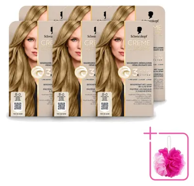Imagen del producto de 6 unidades de Schwarzkopf Creme Supreme 8-0 Rubio Natural - Tinte permanente para el cabello, 245g - Paquete económico