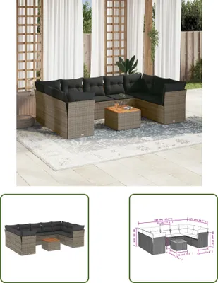 Produktbild von The Living Store 10-tlg. Garten-Sofagarnitur mit Kissen Grau Poly Rattan