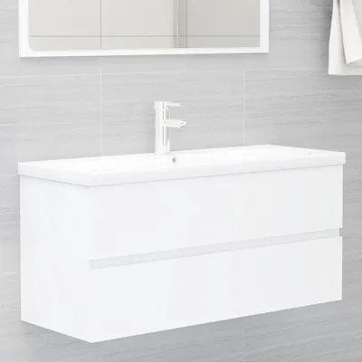 Image de Meuble sous-lavabo "Güterglück" en panneau de particules blanc. Dimensions (L/H/P) 100x45x38 cm