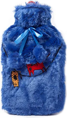 Produktbild von BiggDesign Katzen Wärmflasche mit Waschbarem und Weichem Plüschbezug, Bettflasche für Kinder und Erwachsene, Wärmflasche für Rücken- & Bauchschmerzen, Hot Water Bottle, 2L, Dunkelblau