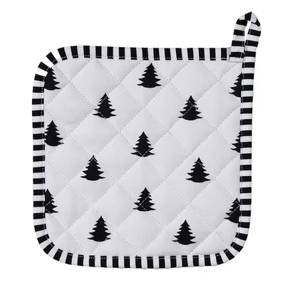 Produktbild von Clayre & Eef Topflappen 20x20 cm Schwarz Weiß Baumwolle Weihnachtsbäume