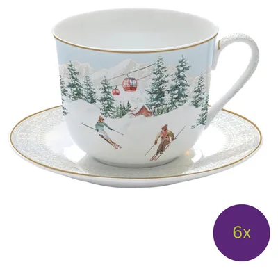 Produktbild von 6er Set Tassen mit Untertasse CHALET Winterhütte 400ml in Geschenkbox Easy Life