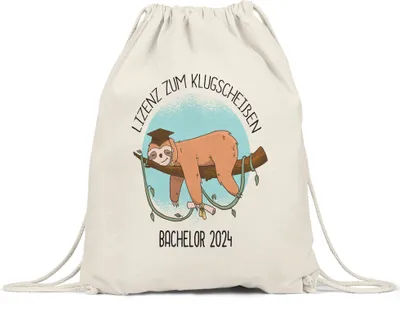 Produktbild von Bachelor 2024 Lizenz Zum Klugscheißen Turnbeutel Gymsack Bachelor-Abschluss Faultier Absolvent Geschenk