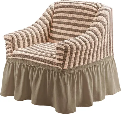 Obrázek produktu pro Stretch Sofa Cover Sofa Seat Cushion Cover Pleated Ruffle Skirt Sofa Cover European Style Chair Cover (1-Seater, Striped Coffee )