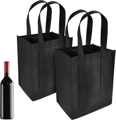 Productafbeelding van Flessenzakken - Dranktas Herbruikbaar - Flessen Vervoeren - Met Scheidingswanden - 31 x 25 x 18 cm - Zwart