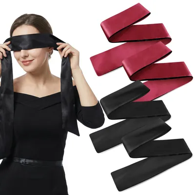 Produktbild von Set mit 4 Satin-Schlafmasken, 150 x 7 cm, atmungsaktive Schlafmaske, verstellbare Augenabdeckung, Satin-Schlafmaske, Reise-Schlafmaske, Schlafmaske für Damen, Herren, Erwachsene und Paare, schwarz, bordeauxrot