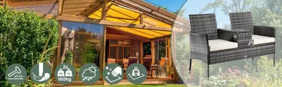 Produktbild von Polyrattan-Bank „Jack & Jill“ mit Tisch, Grau/Beige, 143 cm