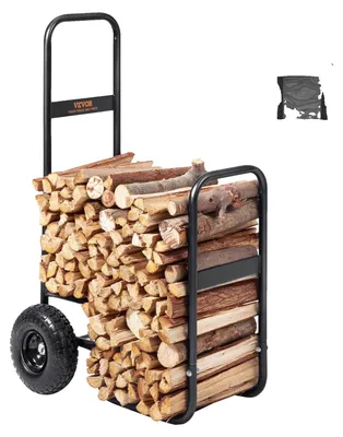 Zdjęcie produktu dla Wózek na drewno opałowe VEVOR 67x52x110cm Wózek na drewno opałowe ze stali malowanej proszkowo Wózek na drewno opałowe z gumowymi kołami 266,7 mm Wózek na drewno o nośności 113,4 kg Wózek transportowy z linką bungee Siatka podłogowa