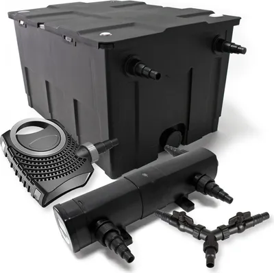 Produktbild von SunSun kompletná sada: CBF-550 rybníkový filter do 60000 l ako prietokový filter, NEO10000 SuperECO rybníkové čerpadlo 10000l/h 80W, CUV-236 rybníkový odlučovač UVC s 36W, Y-rozdeľovač