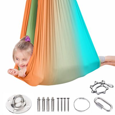 Topchances Kinder Therapie Schaukel, Indoor & Outdoor Kinder Schwingen H?ngematte, Sensorisch Therapie Schwingen Sessel für Autismus SPD ADHS Asperger Kinder Schaukelstühle-150x280cm,Bunt 02