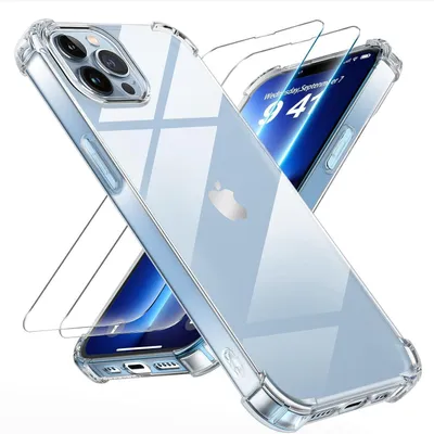 Image de Coque 3 en 1 et film de protection pour iPhone 13 Pro Max, transparente, en TPU, résistante aux chocs, anti-rayures, en verre trempé 9H