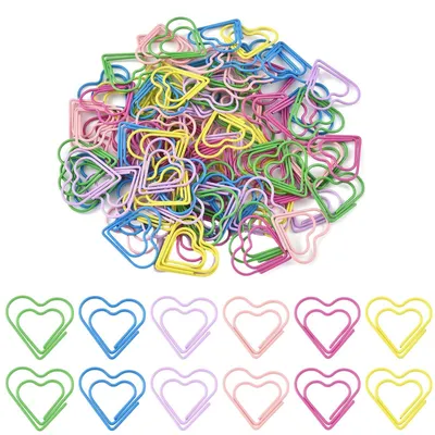 Immagine prodotto di 100 graffette a forma di cuore, in metallo, colorate e decorative