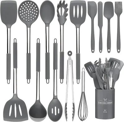 Produktbild von Küchenhelfer Set 15-teilig, hitzebeständig, für Kochen, Edelstahldrücke, Antihaftbeschichtung, Spatel