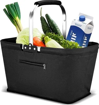 Obrázek produktu pro Skládací nákupní košík o objemu 30 litrů pro rodiny s praktickými držadly – černý