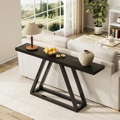 Zdjęcie produktu dla Stół konsolowy, wąski, 160 cm, czarny, styl industrialny, metal i MDF