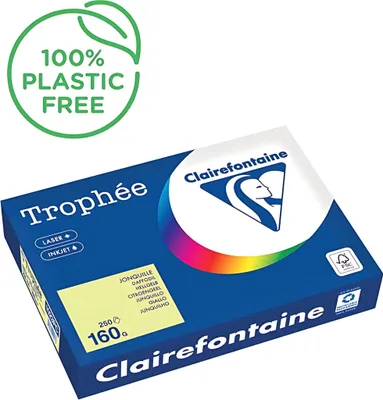 Produktbild von Clairefontaine - Trophée tel, farbiges Papier, A4, 160 g, 250 Blatt, zitronengelb