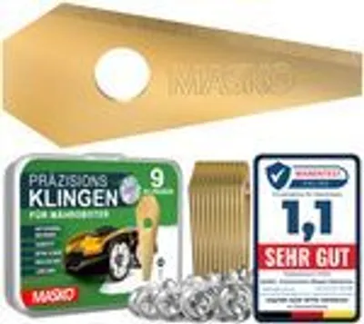 Produktbild von MASKO® Ersatzmesser Klingen für Mähroboter | Rasenmäher Messer universal inkl. innovativen Schrauben | Ersatzklingen Rasenroboter langlebig Titan-Beschichtung