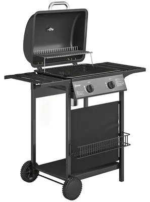 Produktbild von Gasgrill 5 KW 2 Brenner BBQ Grillwagen Edelstahl inkl Seitentisch Unterkorb Frontabdeckung Thermometer Emaille-Grillrost
