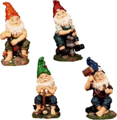 Produktbild von Gartenfiguren 4 lustige Gartenzwerge Figuren 22 cm