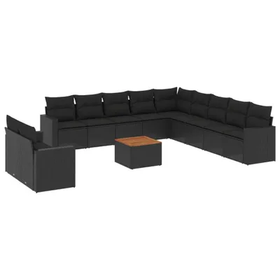 Produktbild von 12-tlg. Garten-Sofagarnitur mit Kissen Schwarz Poly Rattan