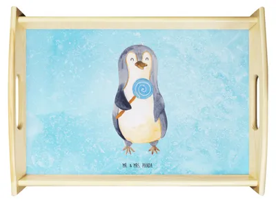 Produktbild von Mr. & Mrs. Panda Holztablett Pinguin Lolli - Eisblau - Geschenk, Heißhunger, Tablett, Süßigkeiten, sofatablett, Sofa, Naschen, Pinguine, holz, zum servieren, Servier
