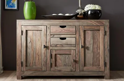 Produktbild von MASSIVMOEBEL24 Sideboard Sheesham 130x45x85  grau geölt NATURE GREY #86
