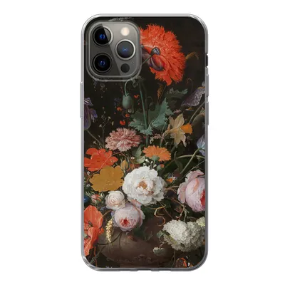 Produktbild von MuchoWow® Handyhülle Schutzhülle Hülle für iPhone 12 Pro Stilleben mit Blumen und einer Uhr - Gemälde von Abraham Mignon Silikon Softcase Handy Hülle - Abdeckung