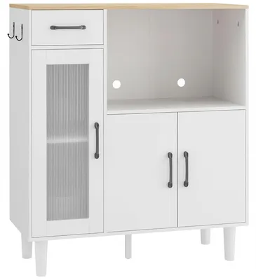 Obrázok produktu pre Komoda/skrinka do kuchyne s zásuvkou a dverami z akrylátového skla | Farba: biela | Rozmery: 80 x 34 x 91 cm
