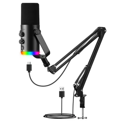 Produktbild von CkeyiN Gaming Mikrofon Mit Arm - RGB Podcast Mikrofon für PC, Streaming,MAC - USB Microphone,Noise Cancellation Kondensator Mic