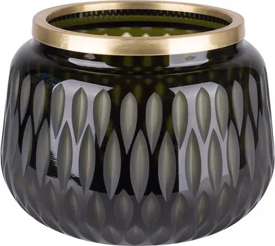Produktbild von Windlicht Olivenschliff und Goldrand grün 13,5cm
