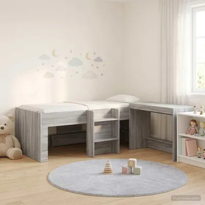 Image de Lit superposé exclusif avec bureau pour enfants, 2 pièces, gris Sonoma