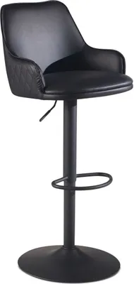 Produktbild von Barhocker Kunstleder Schwarz Hocker mit Lehne 86 - 106 cm, Küchenhocker Höhenverstellbar Modern 100 kg, Barstuhl Tresenhocker mit Metall-Trompetenfuß, Bistrohocker Gepolstert mit Armlehne