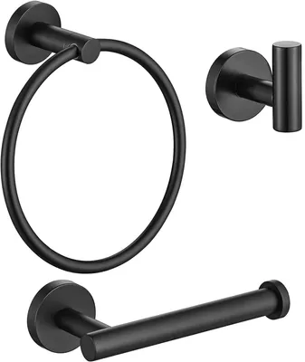 Immagine prodotto di Omgoods - Set di 3 accessori da bagno in acciaio inossidabile (nero)