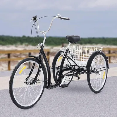 Produktbild von Dreirad für Erwachsene, 26 Zoll 6 Gang 3 Räder Fahrrad mit Einkaufskorb, Lastenfahrrad City Einkauffahrrad Bike, für Erwachsene Menschen Outdoor Aktivitäten