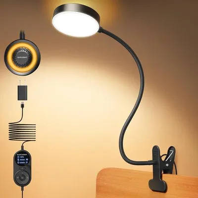 Obrázok produktu pre LED lampa na čítanie s klipom – flexibilná, nastaviteľná o 360°, 72 LED diód, 5 úrovní jasu, 3 teploty farieb, amberové nočné svetlo, časovač 30/60 minút, vhodná do spálne