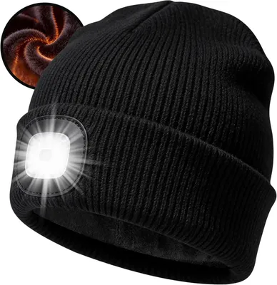 Produktbild von LED-Mütze – Warme Fleece-Mütze mit wiederaufladbarer Lampe für den Winter