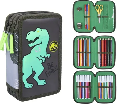 Produktbild von Třípatrový penál Dinosauři metalický vybavený