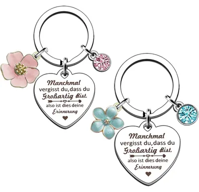 Productafbeelding van Sleutelhanger hart, roestvrij staal, roze/blauw, set van 2, cadeau voor dames