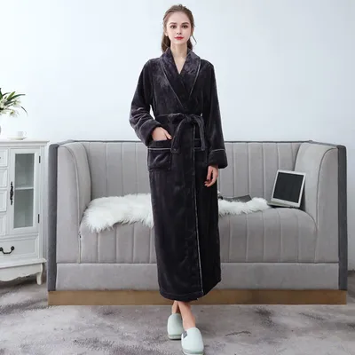 Produktbild von 360Home Dicker flanell Bademantel für Paare Schwarz XL Damen