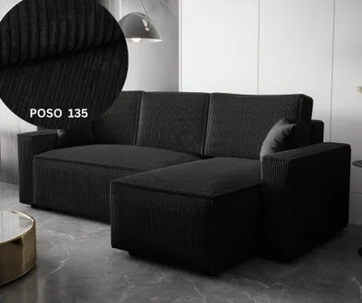 Produktbild von Ecksofa AMRO Schlafsofa mit Bettkasten CORD Stoff (Schwarz)