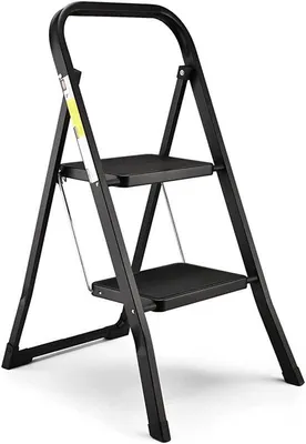 Produktbild von Famanu Klappbare Leiter mit 2 Stufen, rutschfeste Tritte, Stahlkonstruktion, leicht und sicher, 150 kg Tragkraft