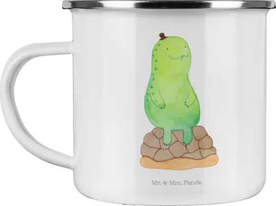 Produktbild von Mr. & Mrs. Panda Emaille Tasse Schildkröte Pause - Weiß - Geschenk, Achtsam, Entspannen, sitzen, Teetasse, Pott, Haferl, becher, Panzer, emaillebecher