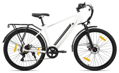 Zdjęcie produktu dla Elektryczny rower górski - E-bike, koła 66 cm, silnik 250W, 7 biegów, mechaniczne hamulce tarczowe, bateria 10,4Ah, kolor biały