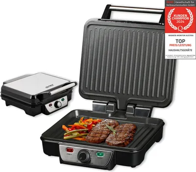 Produktbild von TZS First Austria Kontaktgrill , 1800W, Edelstahl, Panini Grill, Sandwichmaker, BPA frei, Klappbar, Elektrogrill