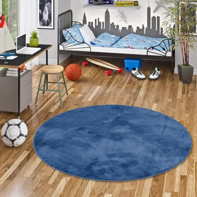 Produktbild von Super Soft Hochflor Teppich Melia Kids Dunkelblau Rund, Größe:120 cm Rund